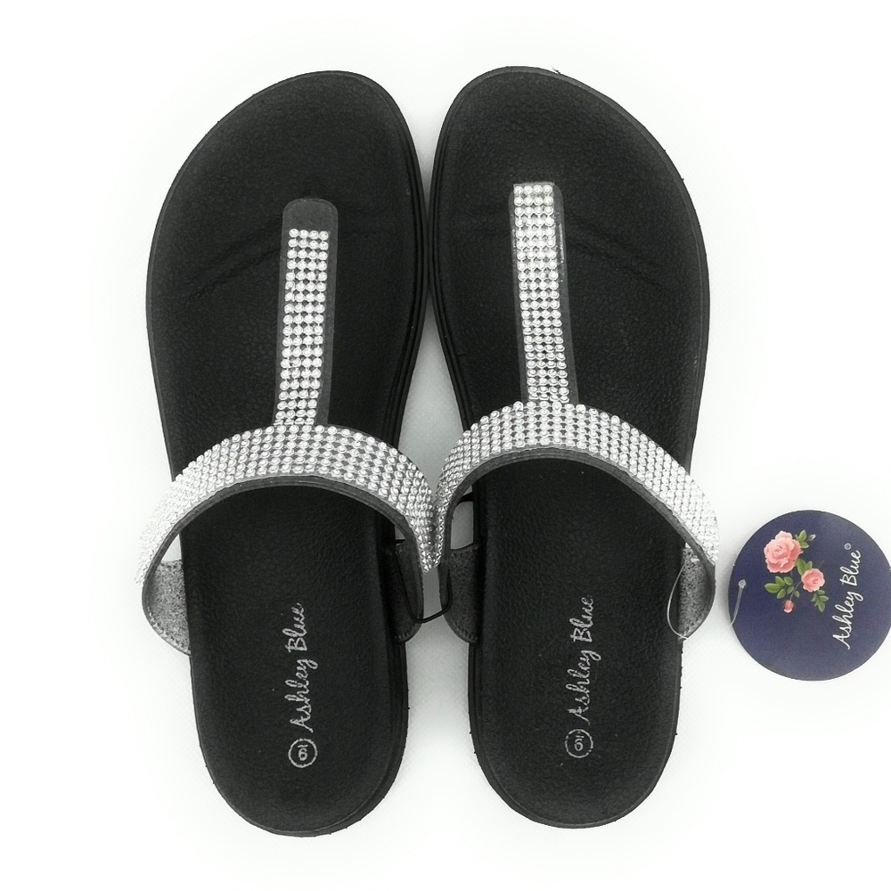 Ashley Blue Women's Black & Silver Rhinestone Slip on Sandals Size 9 - Picture 4 of 4